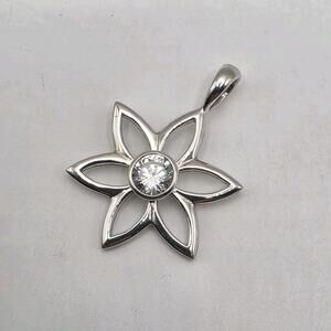Silpada Sterling Floral Pendant Bezel Set Clear CZ 11.6g